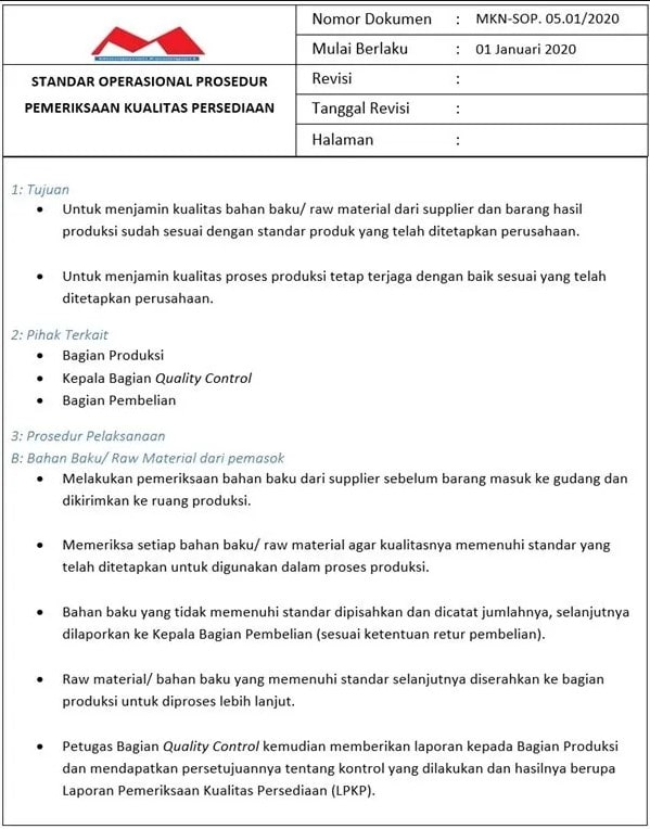 CONTOH SOP PRODUKSI