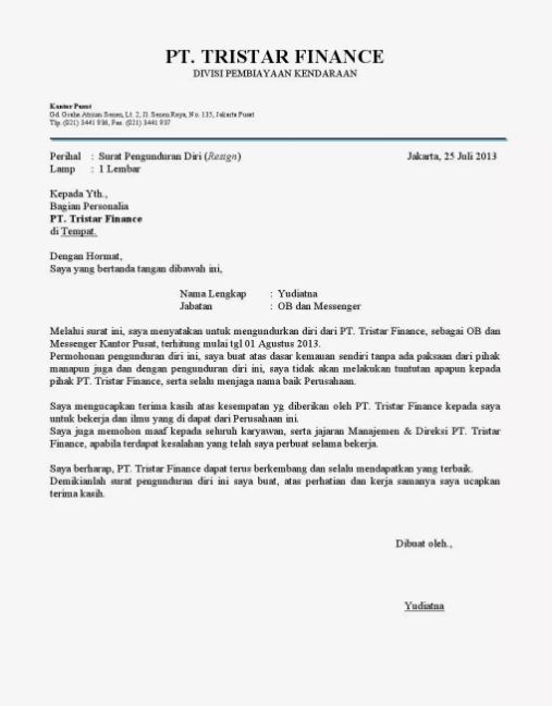 Surat resign notis sebulan